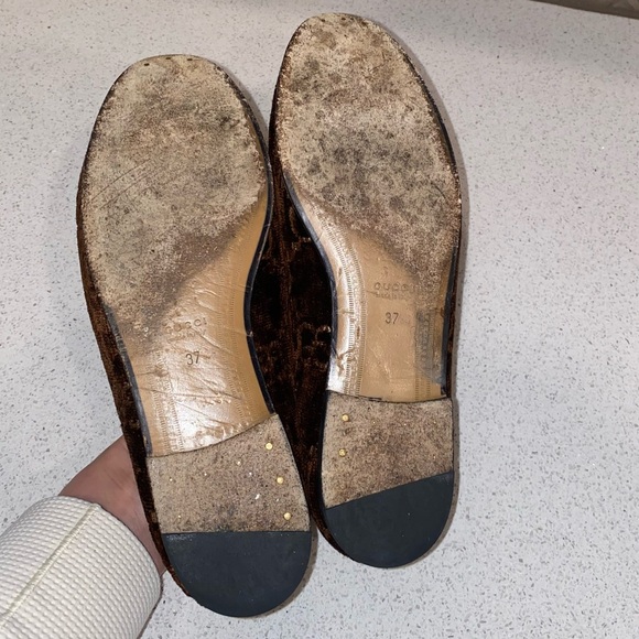 GUCCI • Brown Tan Velvet Jordaan Loafer - Size 7/ 37 - Picture 6 of 10